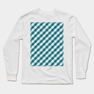 Dark Teal and White Check Gingham Plaid Long Sleeve T-Shirt